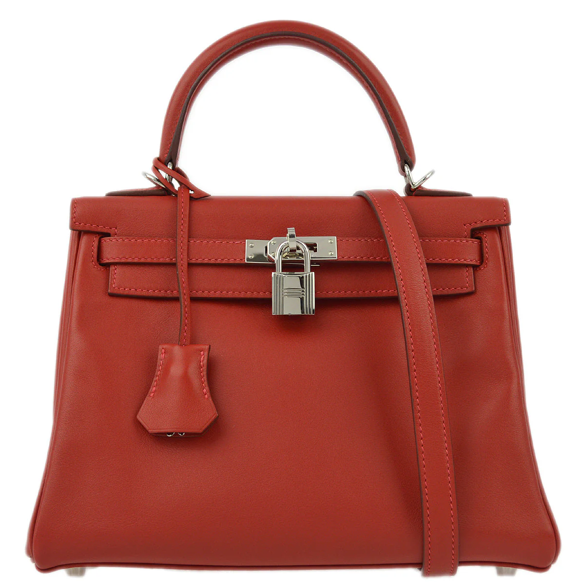 Hermes Rouge Vif Swift Kelly 25 Retourne 2way Shoulder Handbag