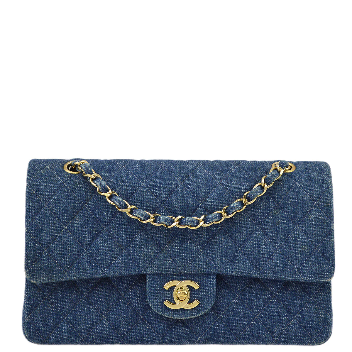 Chanel Blue Denim Medium Classic Double Flap Shoulder Bag