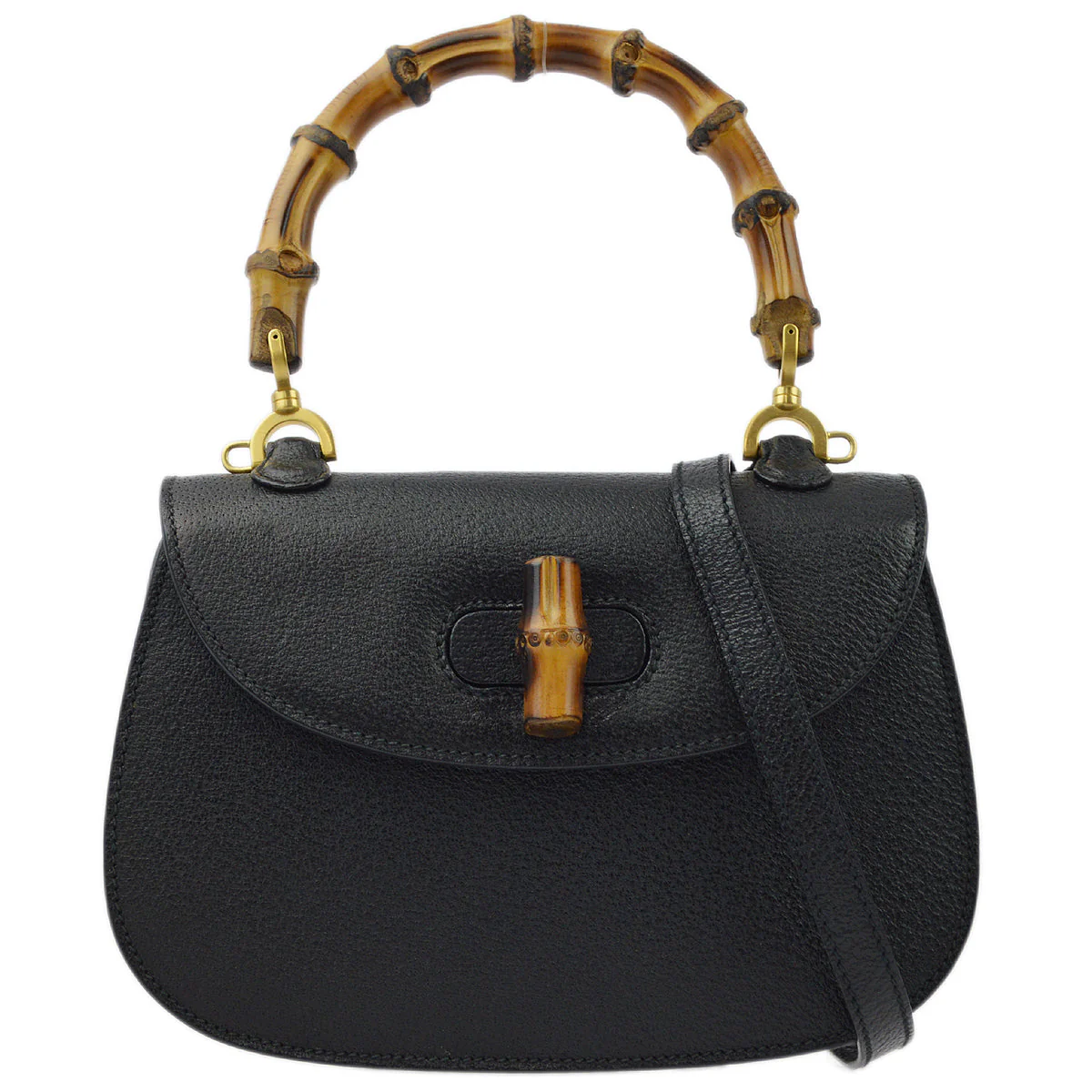 Gucci Black Bamboo 2way Shoulder Handbag